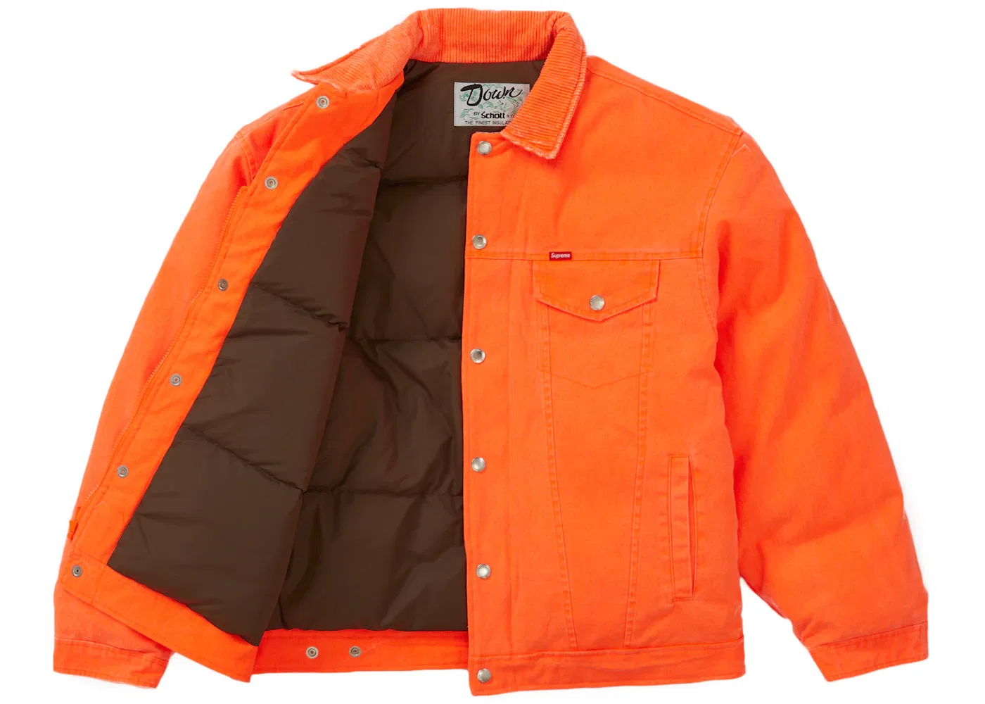 Мужская куртка-бомбер с принтом Supreme Schott Canvas Down Trucker Jacket, Neon Orange — фото 2