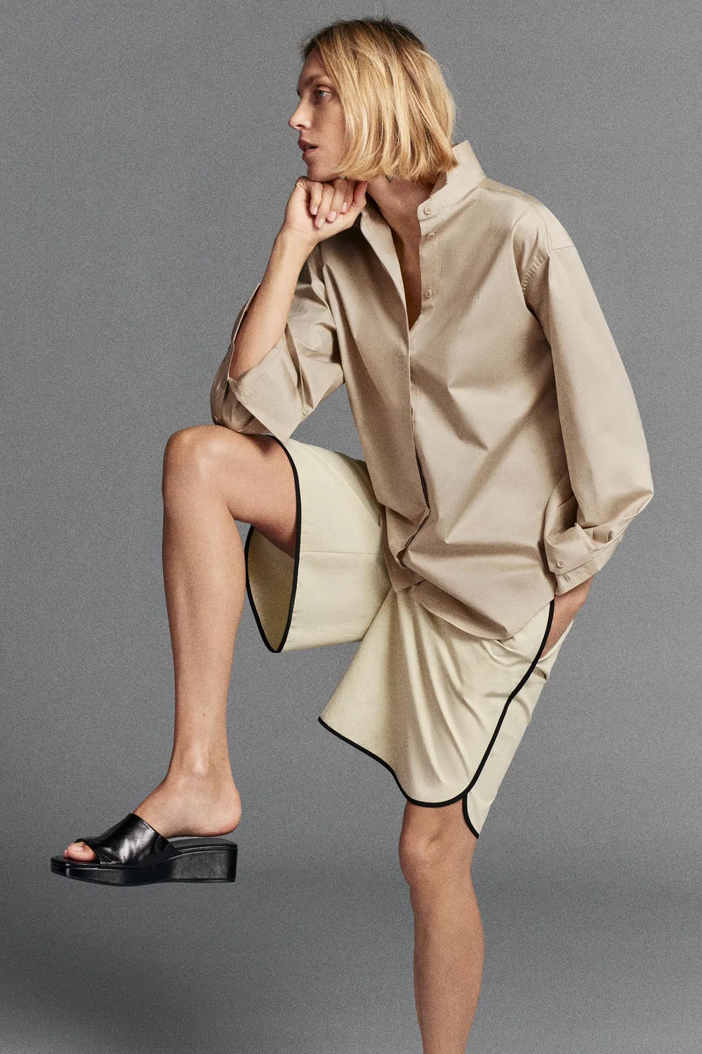 Рубашка с воротником в стиле смокинга из коллекции ZW. ZARA, Light beige — фото 2