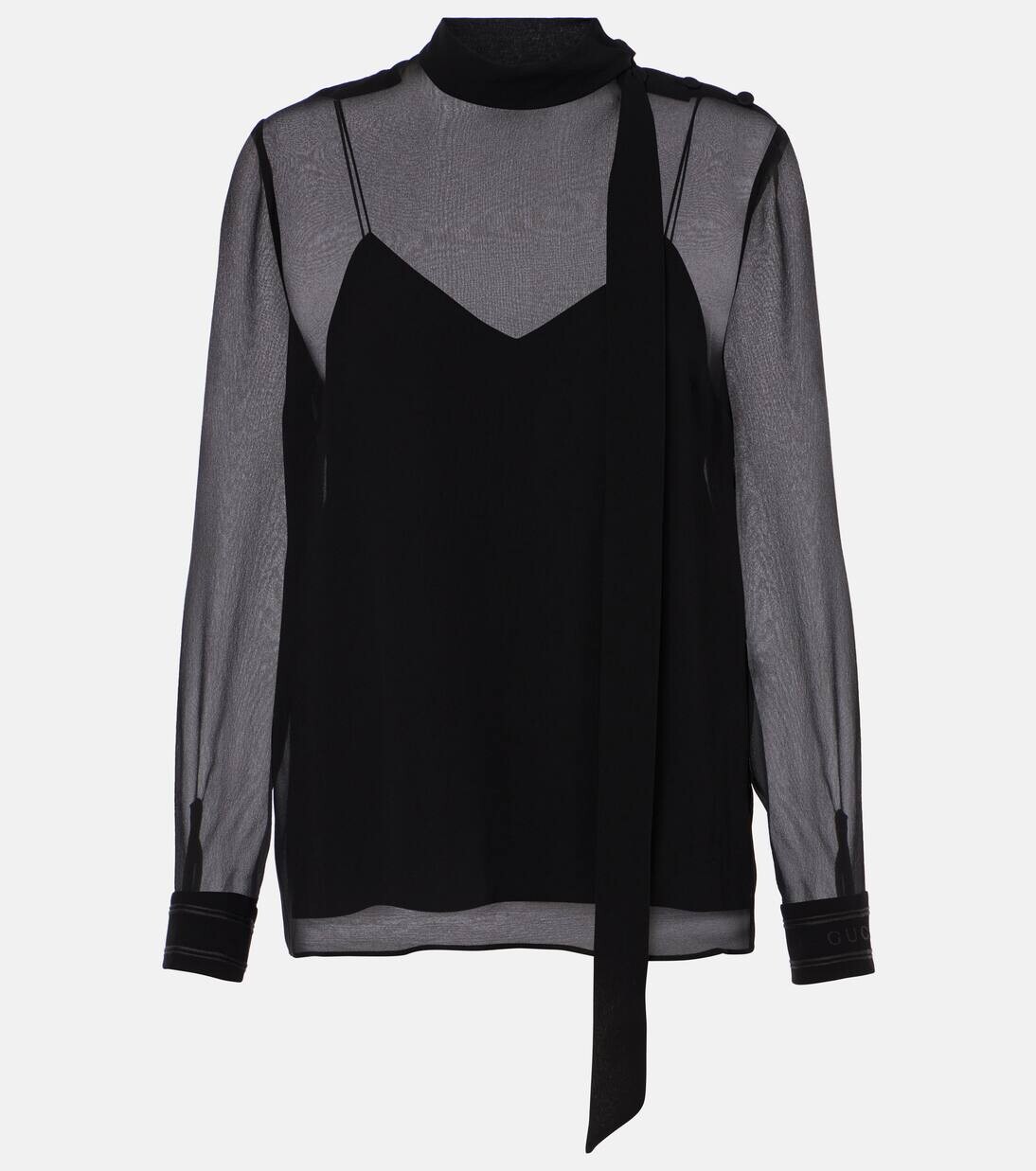 

Блузка из шелкового жоржета с завязкой на шее Gucci, цвет black/mix