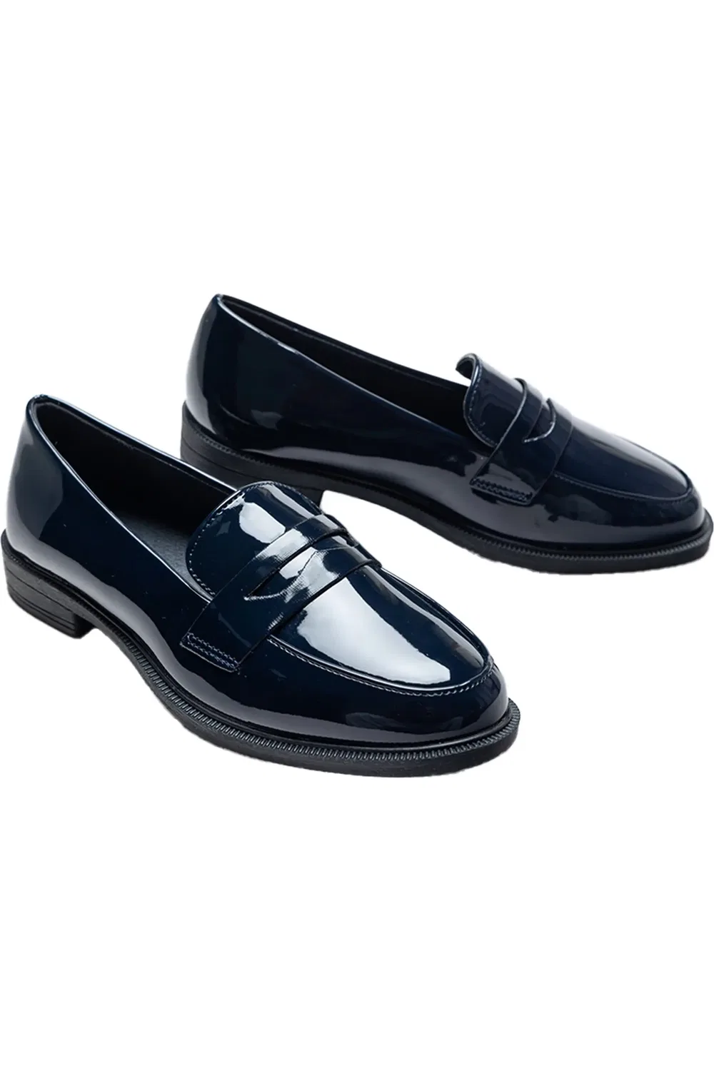 Детские туфли лоферы из лакированной кожи Patent Penny Loafers MOUSTACHE, темно синий