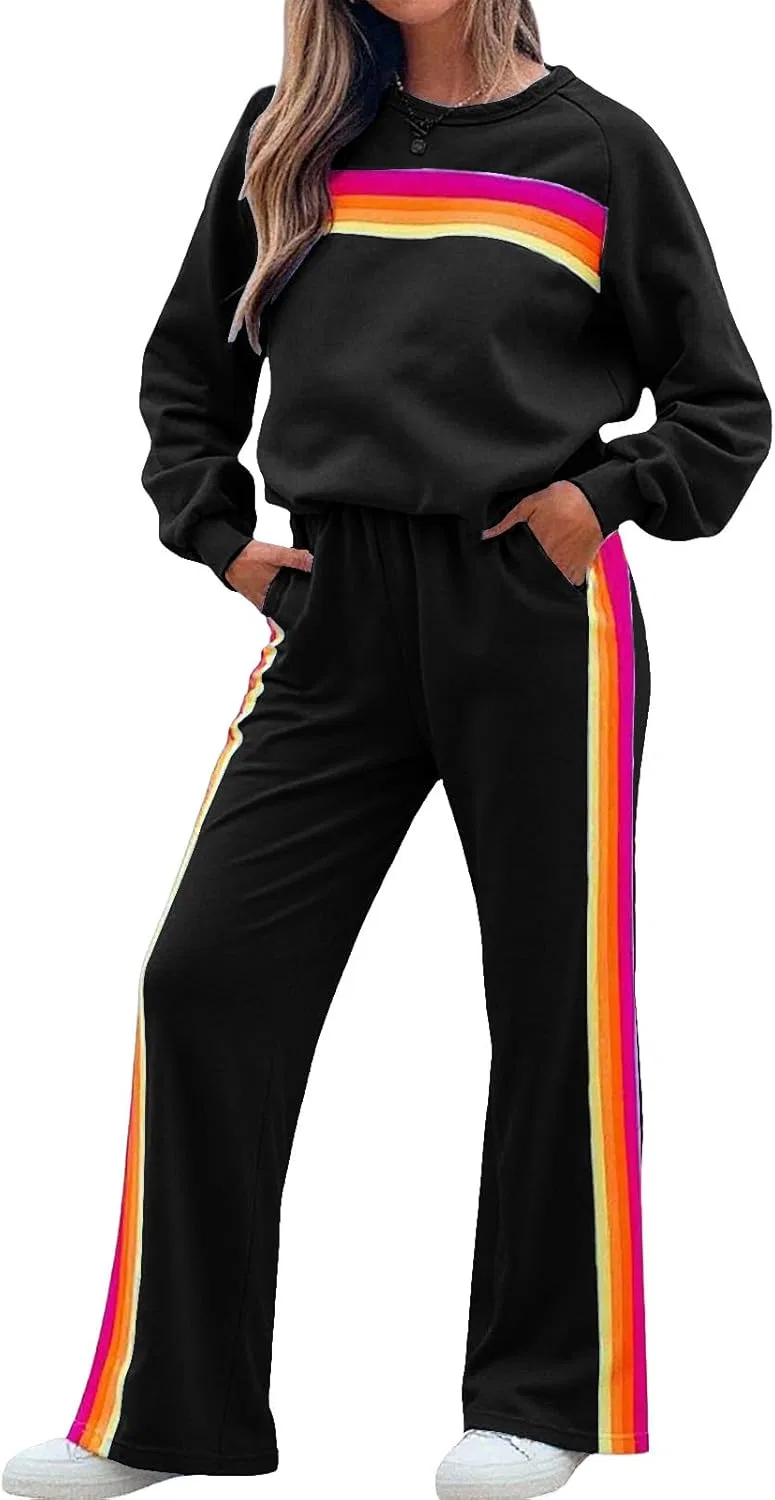Женский спортивный костюм Rainbow Striped, 2 предмета, Black