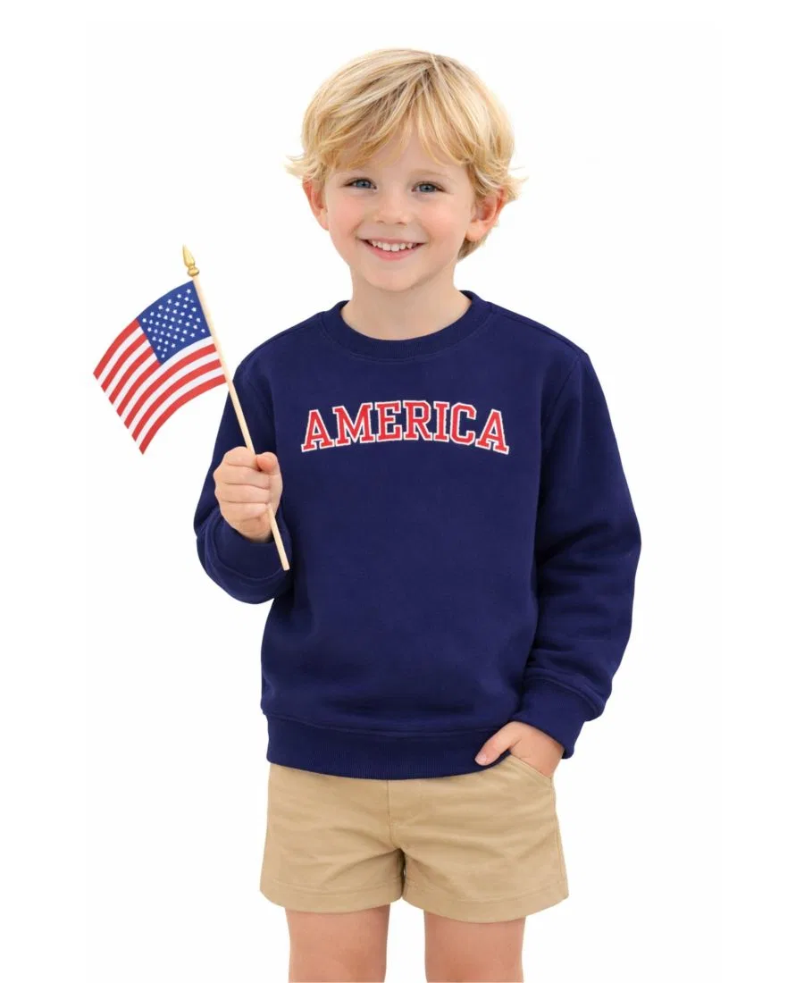 Свитшот с вышивкой America, длинный рукав, хлопок Bits & Bows, Navy Blue — фото 4