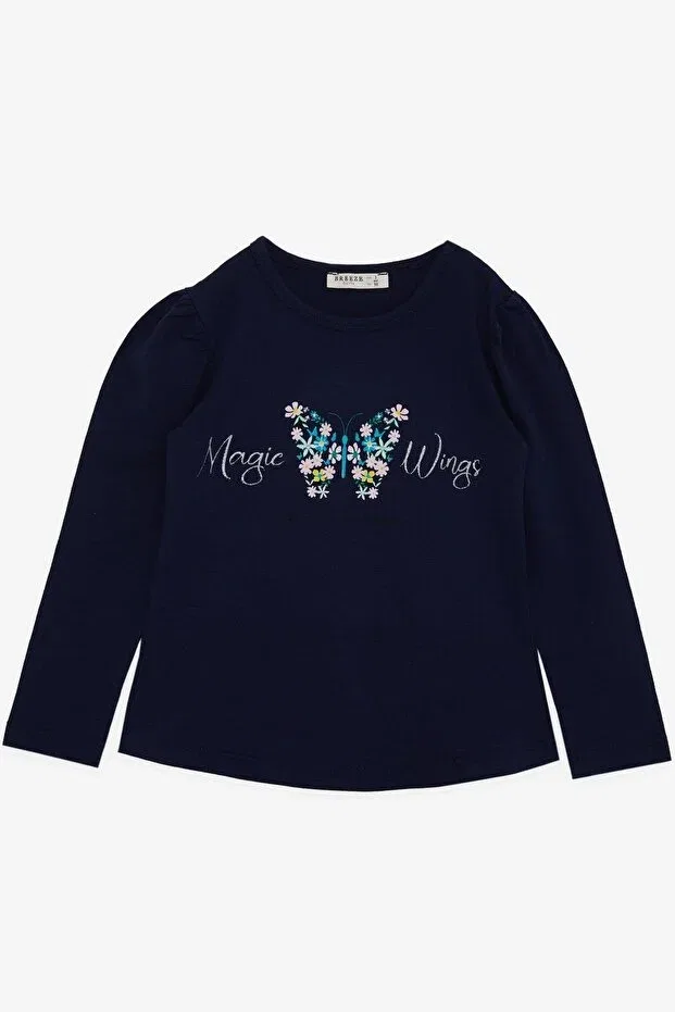 Детская футболка для девочек с принтом с длинным рукавом Breeze, Navy Blue — фото 4