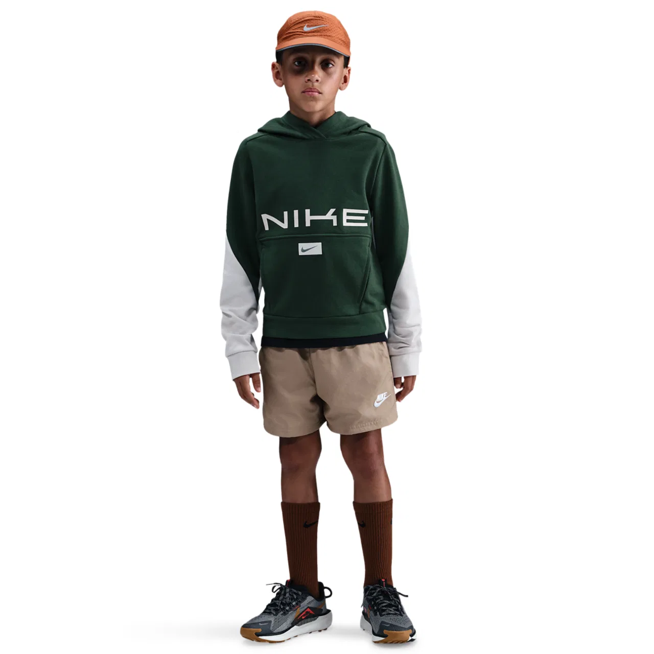 Худи для мальчиков Dri-FIT Multi Fleece Nike, цвет Fir/Lt Orewood Brown/Lt Orewood Brown — фото 3