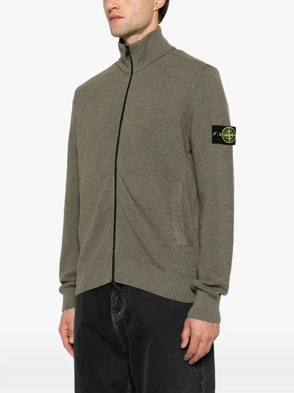 Кардиган на молнии с нашивкой-логотипом Stone Island, зеленый — фото 3