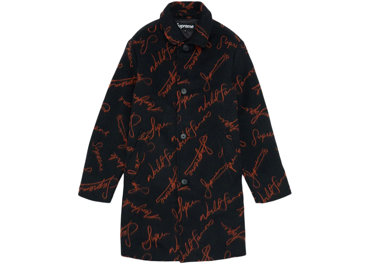 Мужское пальто с логотипом Supreme Script, Overcoat Supreme, Black