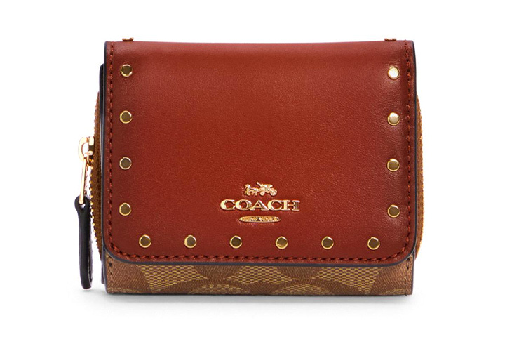 

Трехсекционный кошелек из холста и кожи для женщин коричневый COACH