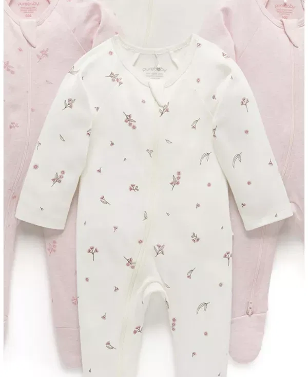 Детский комплект комбинезонов на молнии Purebaby, Vanilla Blossom Pack — фото 4