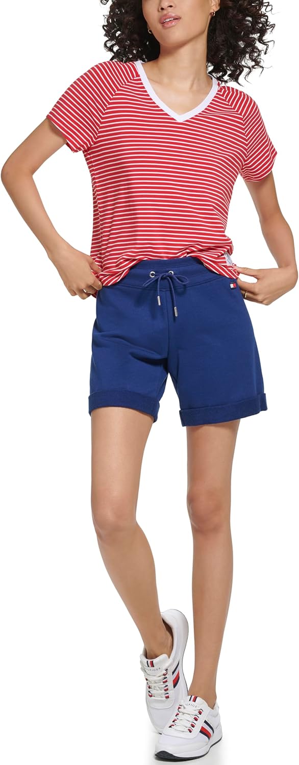 

Женская футболка Tommy Hilfiger в полоску с тканой нашивкой на подоле, Scarlet/White