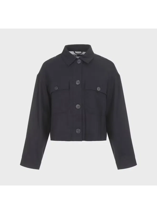 Куртка с длинным рукавом и воротником Zara, темно-синяя — фото 2