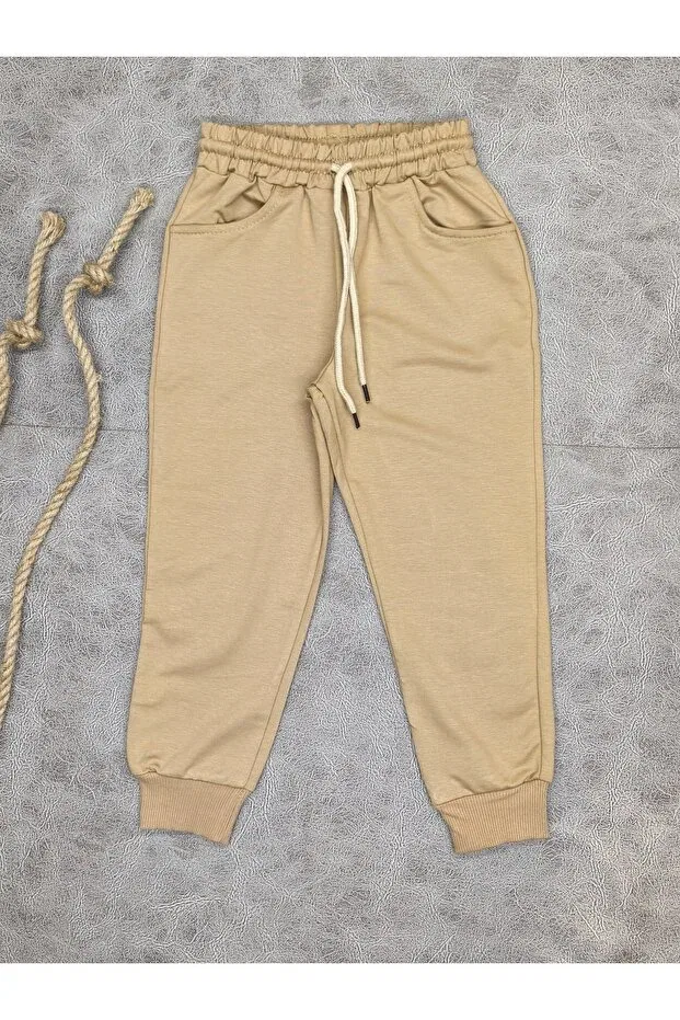 Детские спортивные штаны для девочек с эластичным поясом Shardonlu Beige Bottom Tracksuit, Beige Generic Brands