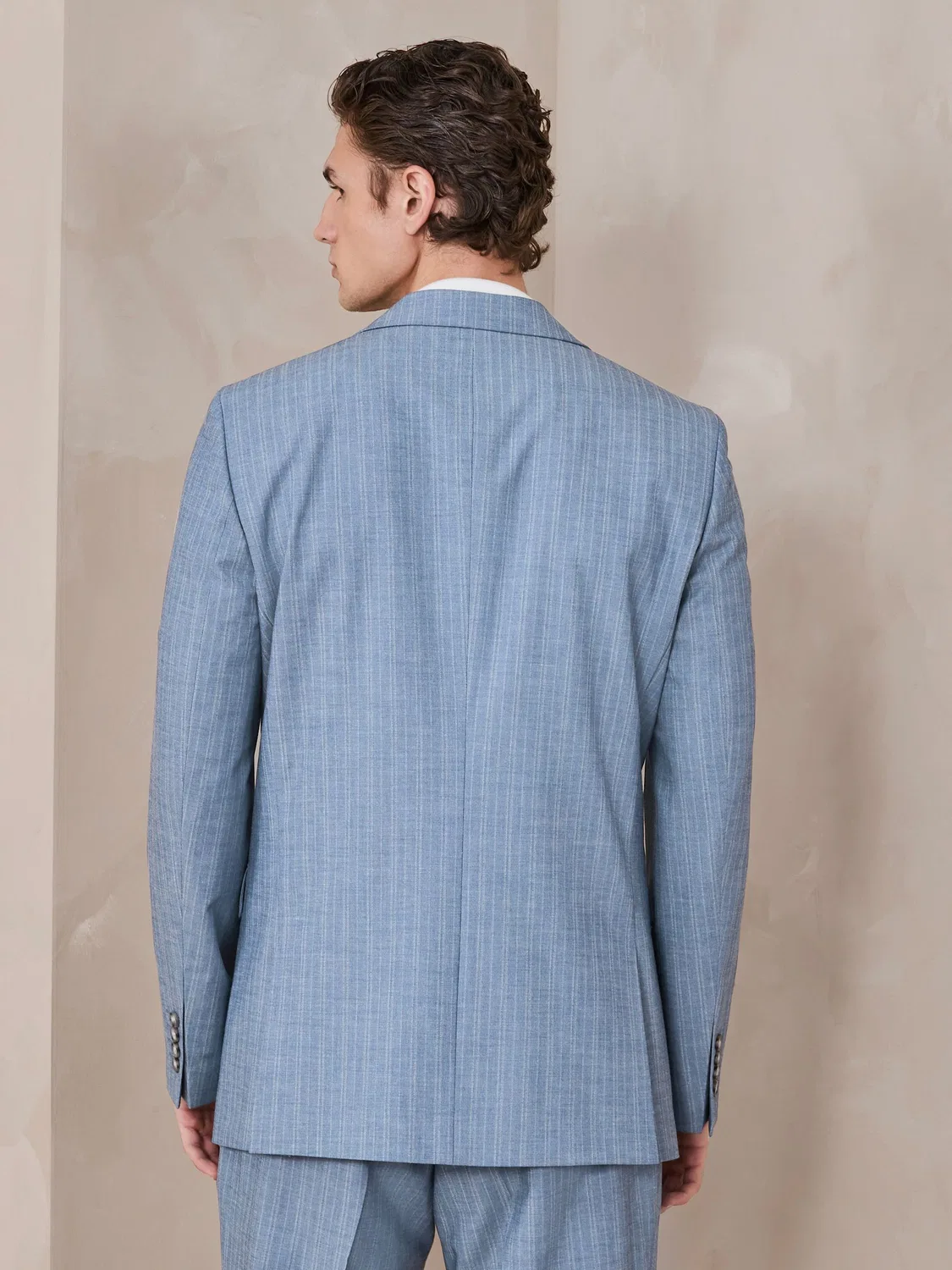 Пиджак костюмный Slim Fit в полоску Next, голубой — фото 3