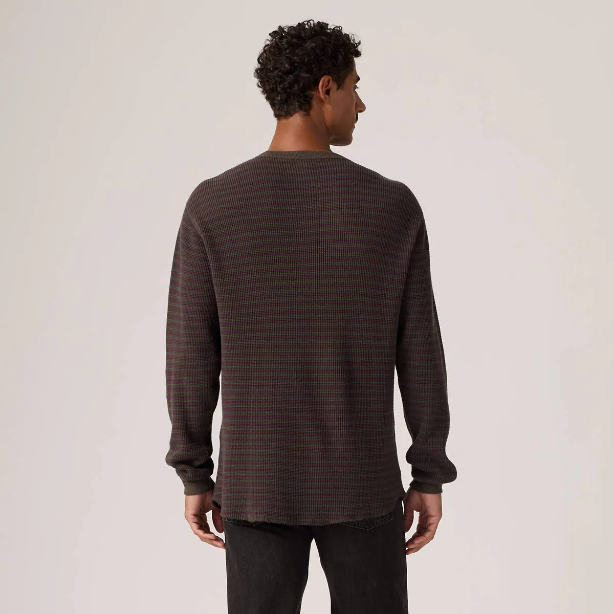 Термофутболка с длинными рукавами и красной застежкой Levi's, Yannick Stripe Coffee - Brown — фото 4