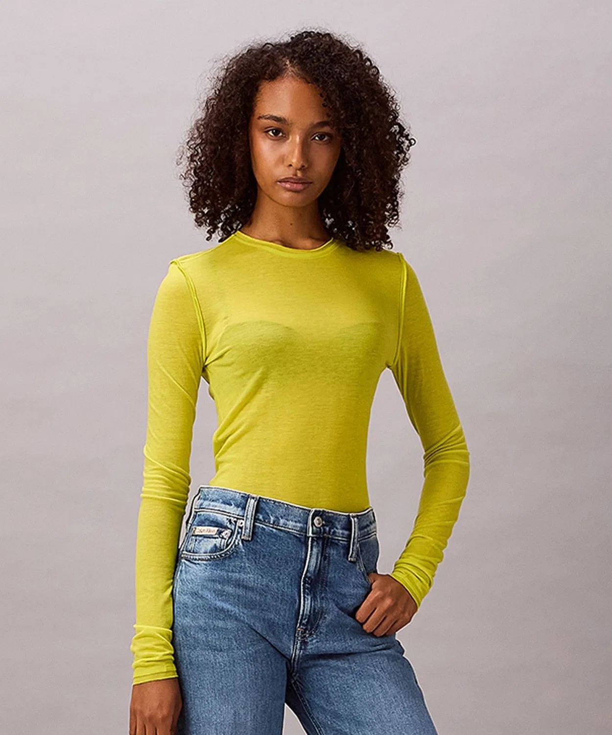 Женский лонгслив с длинным рукавомCalvin Klein, Yellow/Green