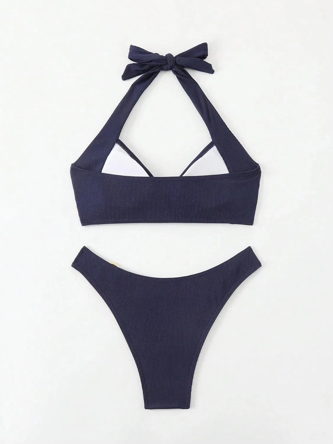 Женский бикини-сет с высокой талией Halterneck, Navy Blue — фото 3