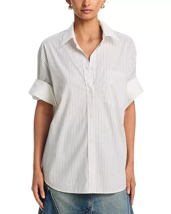 Женская рубашка с принтом Yellow Rose Striped Cotton Shirt Acne Studios, White/Grey