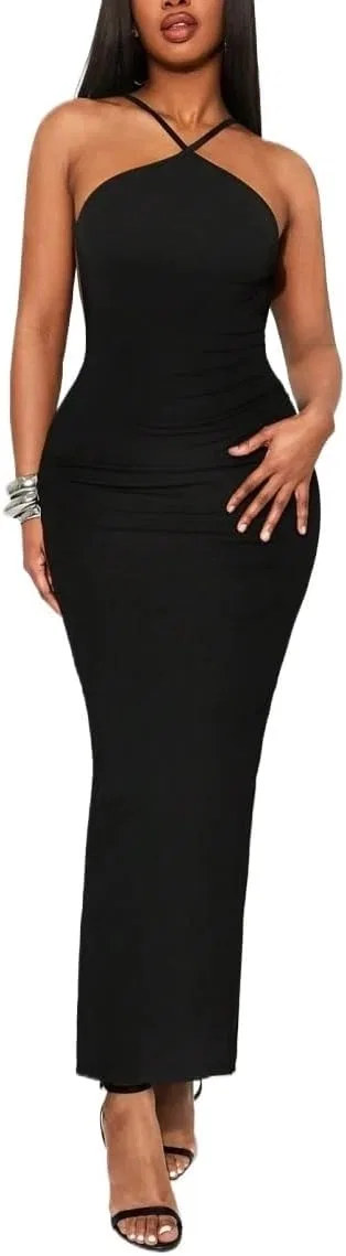Женское сексуальное макси-платье с открытой спиной Bodycon, Black