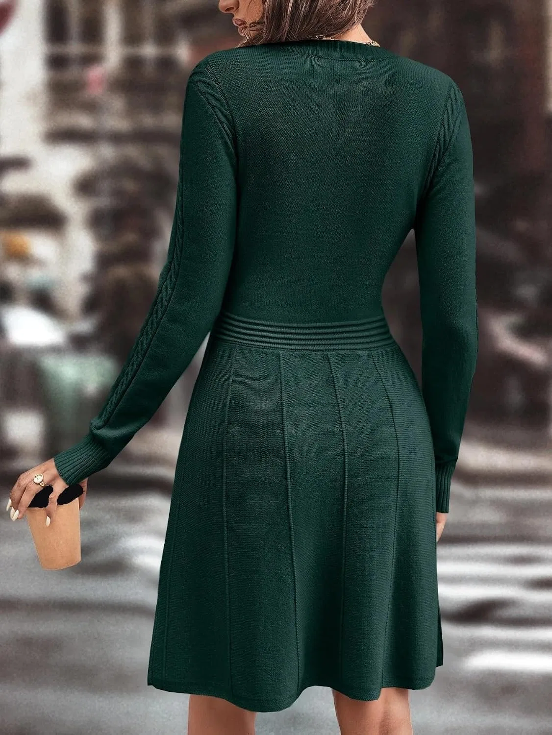 Женское элегантное платье с кабельным вязанием, Dark Green — фото 2
