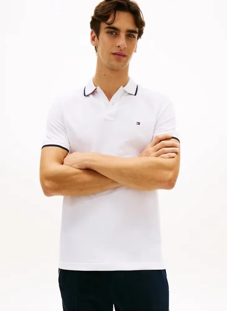 Поло с контрастной отделкой, хлопковое, Regular fit, Tommy Hilfiger, белый
