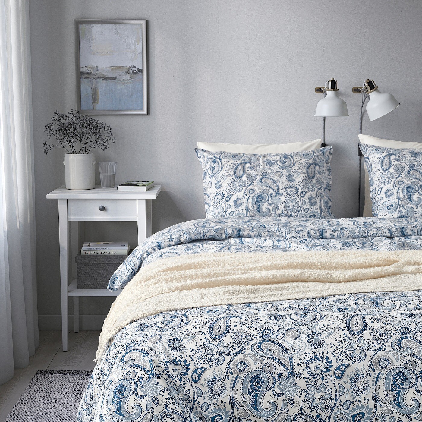 Комплект постельного белья Ikea Rodgersia, 3 предмета, 240х220/50x60 см, синий/белый — фото 4