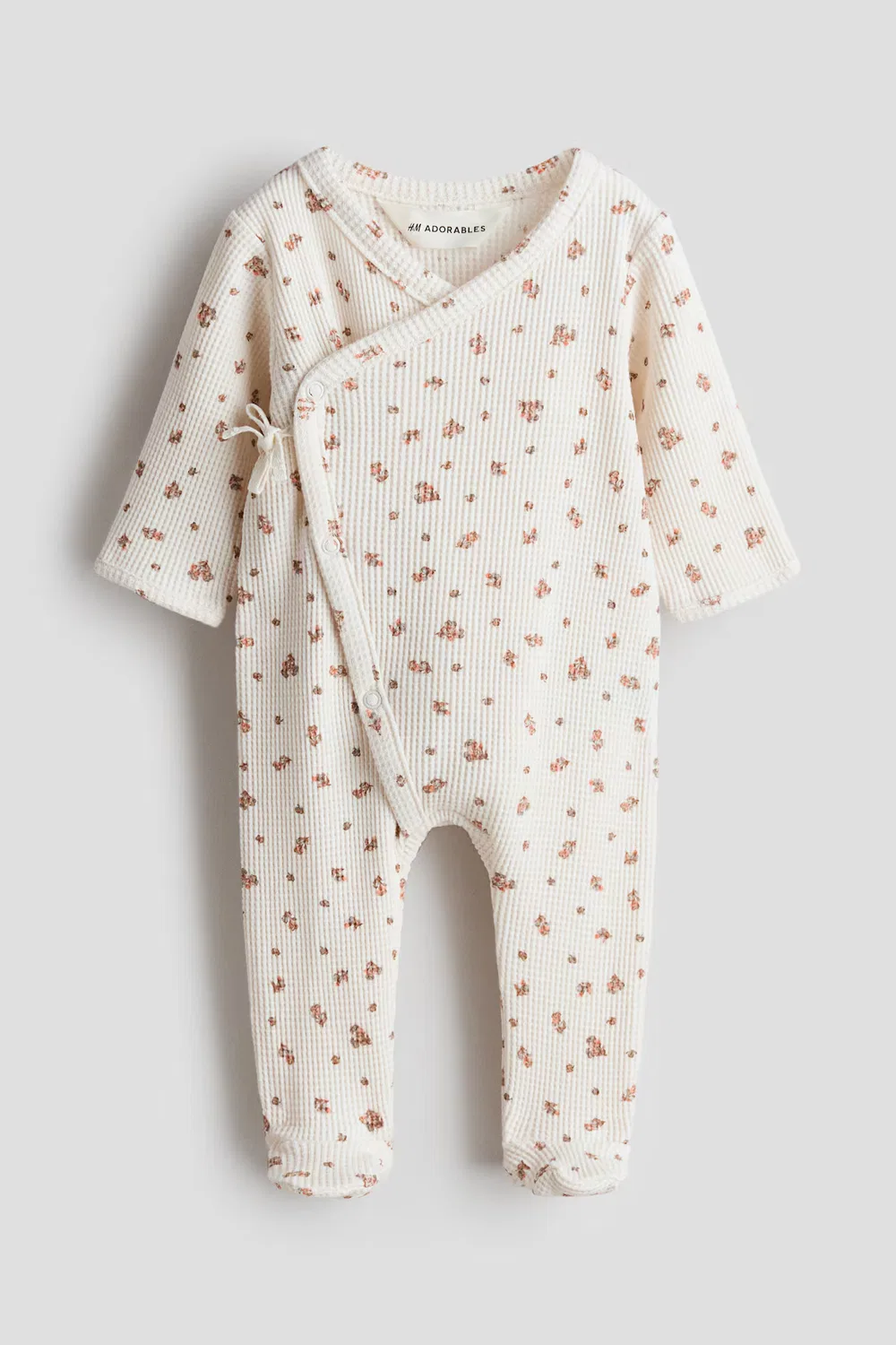 Хлопковый комбинезон с вафельной текстурой H&M, Cremefarben/Geblümt