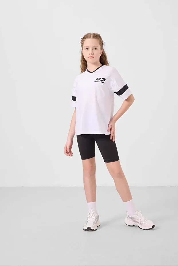 Детские леггинсы для девочек с v-образным вырезом и поясом Performance Girl's Tights Suit Tommy Life, White/Black — фото 3