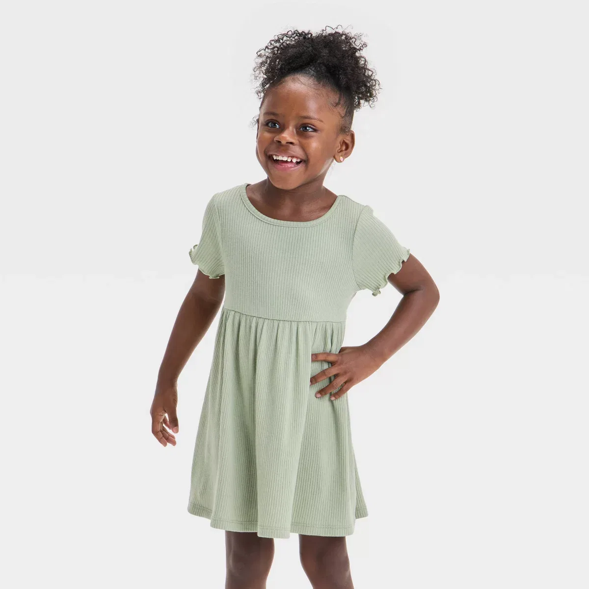 Детское платье для девочек ребристое с коротким рукавом INFANT/TODDLER GIRL, Olive Green
