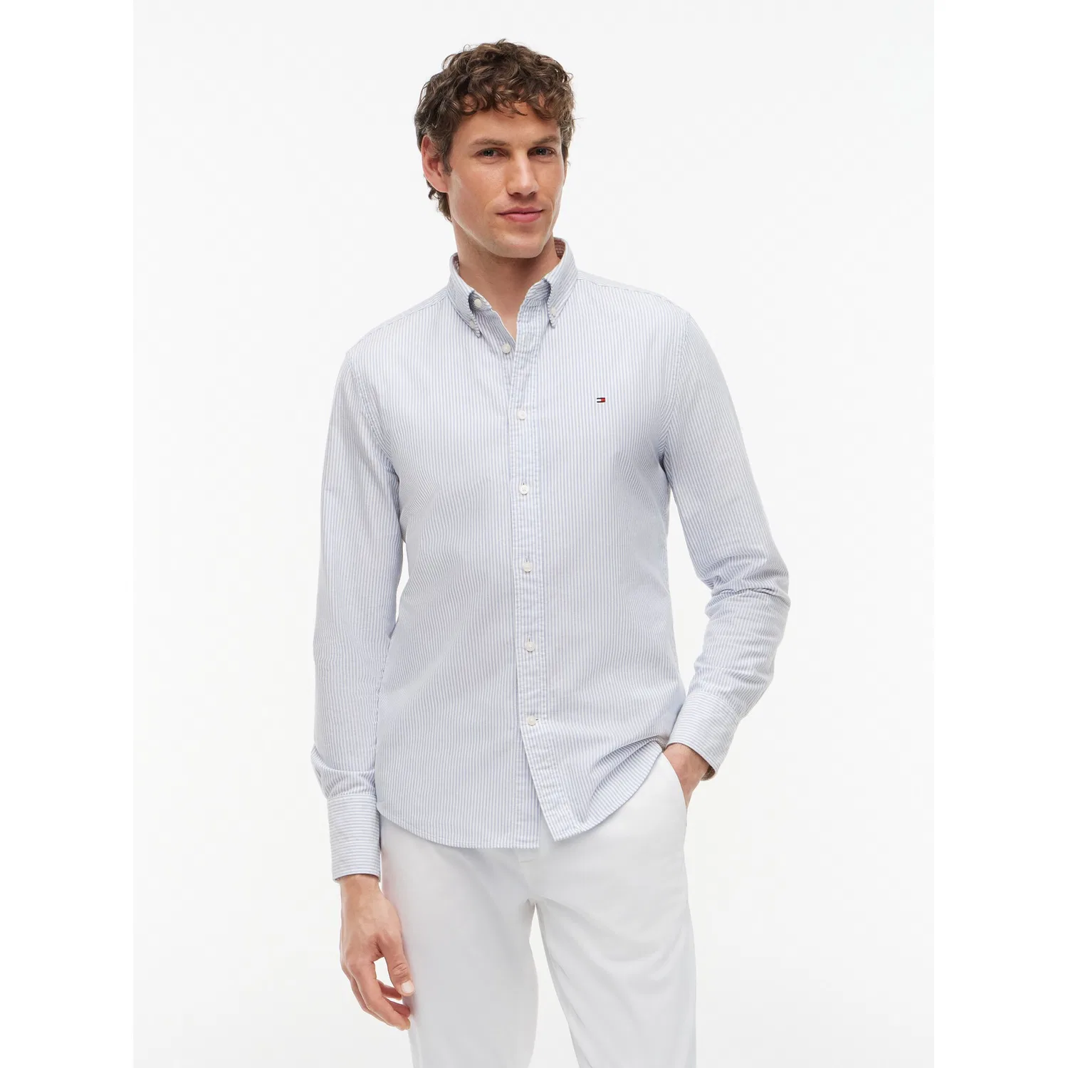 Мужская рубашка с длинным рукавом Heritage Oxford Stripe Regular Fit Tommy Hilfiger, рубашка Blue / White