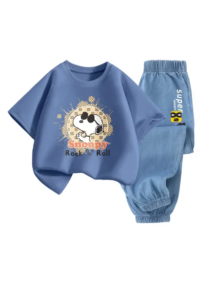 Комплект футболка с коротким рукавом и джинсовые штаны Snoopy, индиго — фото 2