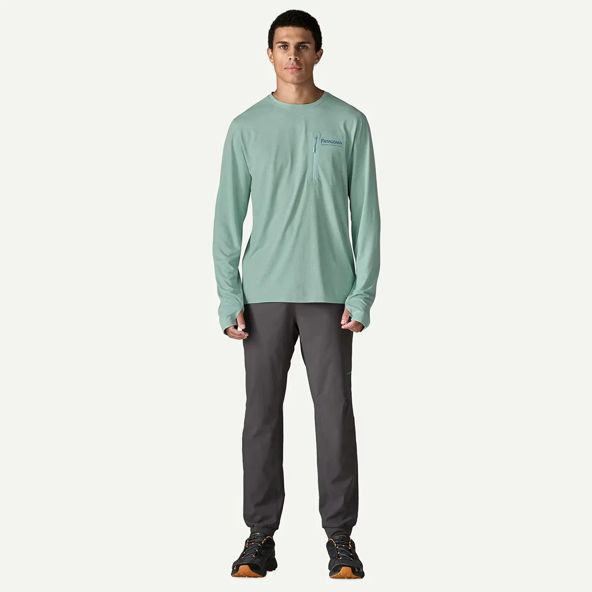Мужская футболка с длинным рукавом Capilene Cool Water People Long-Sleeve Sun Shirt Patagonia, Seabird Grey/Light Seabird Grey X-Dye — фото 3