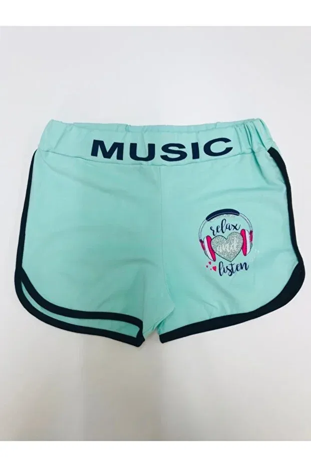 Детские шорты для девочек с принтом Lycra combed cotton heart music printed striped Baby Slon Kids Clup, Mint Green
