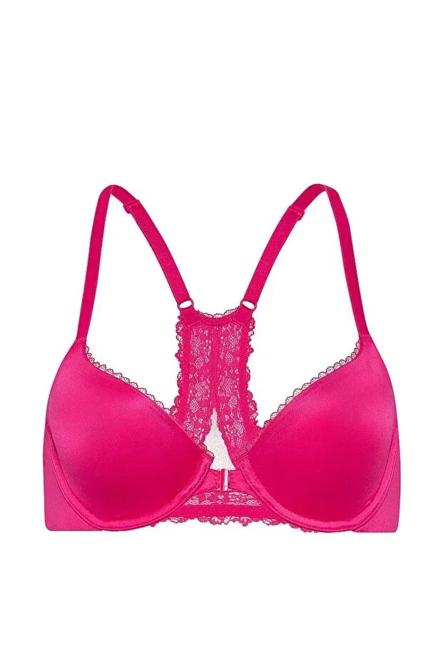 Женский бюстгальтер с кружевом Lightweight Padding Support Racerback Demi Bra Victoria'S Secret, Hot Pink — фото 3