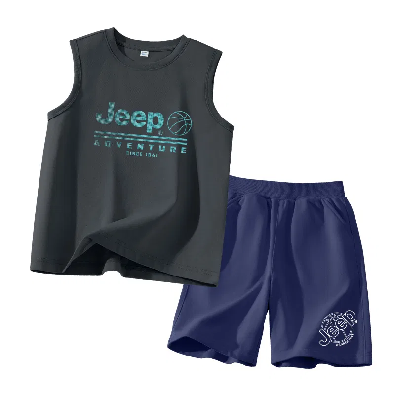 Детский спортивный комплект с принтом Jeep, Iron Gray/E Polka Dot Blue-Blue/E Basketball Cut-Out Lower Left K