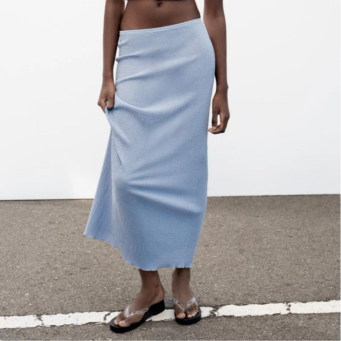 Женская длинная юбка повседневная Light Blue ZARA, Светло-голубой — фото 4