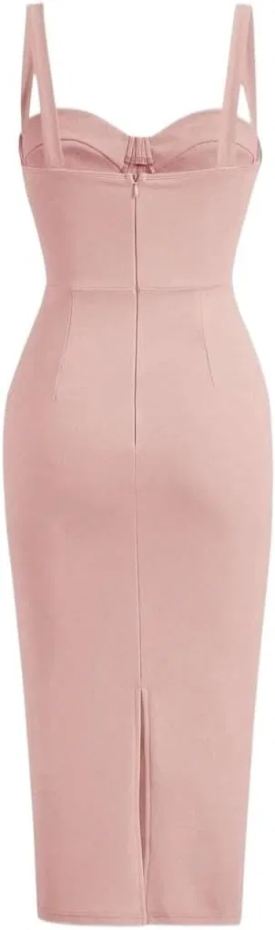 Женское элегантное ками-миди платье Slimming Fit, Dusty Pink — фото 2