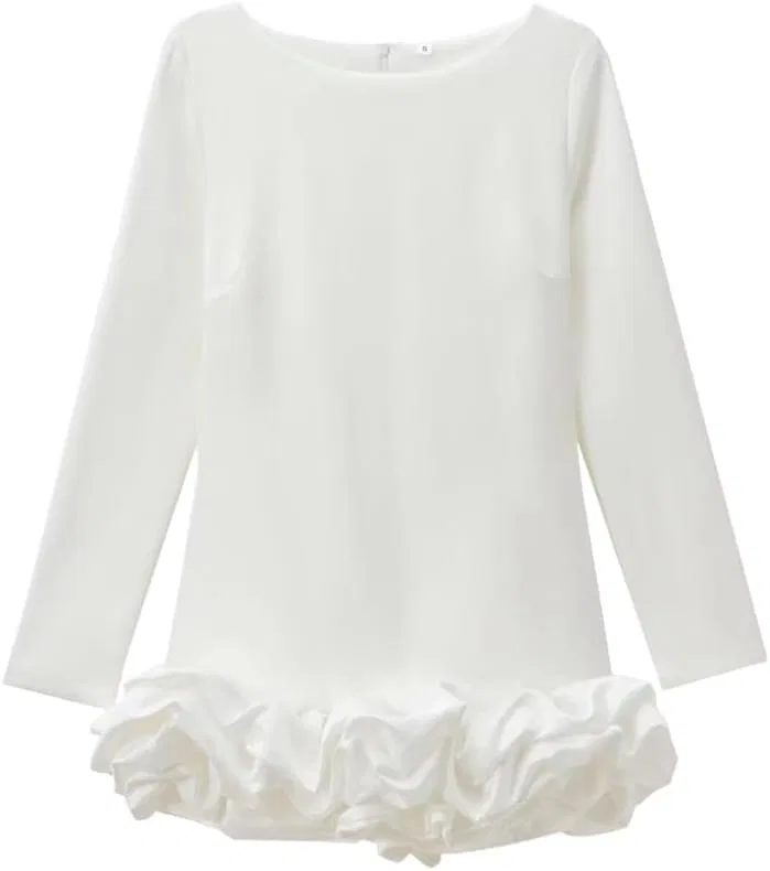 Женское мини-платье с рюшами A-line Party Dress, White