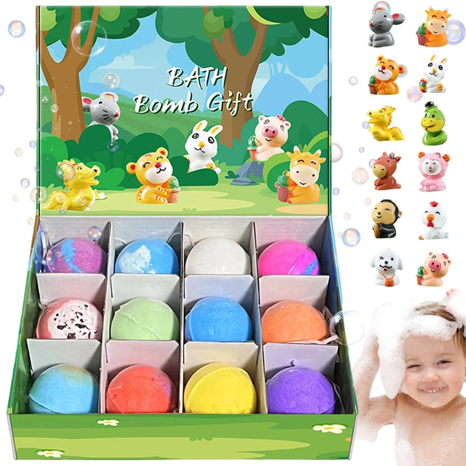 Бомбочки для ванны с игрушкой внутри, Tsawntd, 12 шт, Green