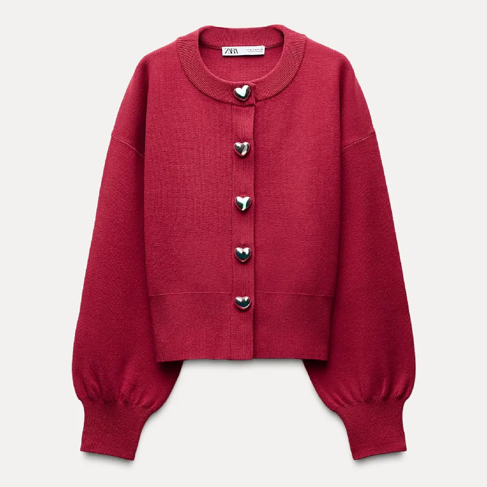 

Кардиган Zara Knit With Heart Buttons, красный