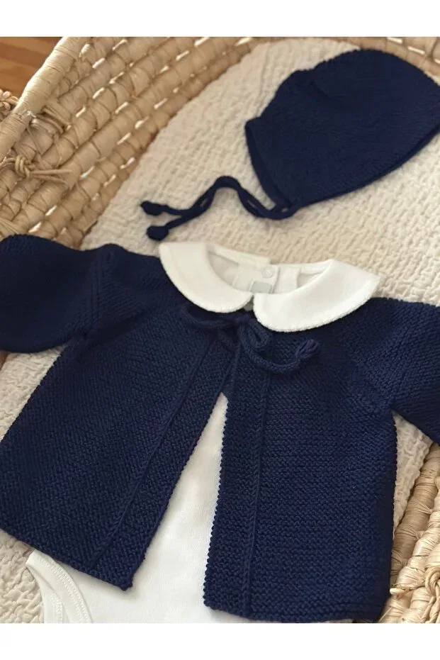 Детский вязаный кардиган на пуговицах спереди Florijee, Navy Blue