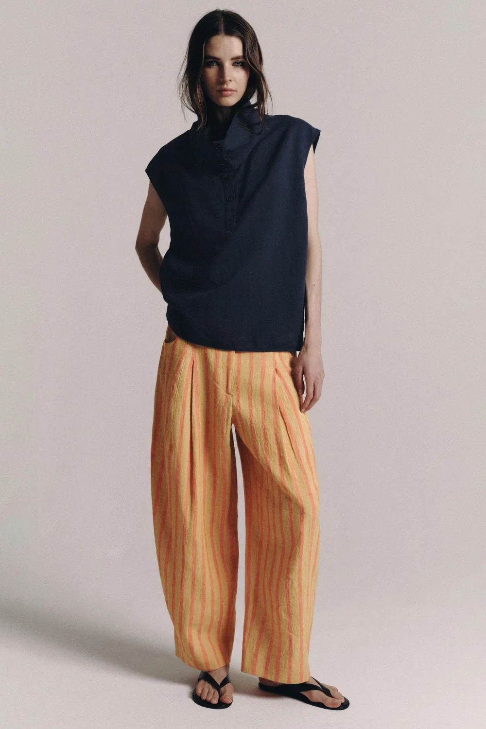 Брюки из полосатой льняной смеси из коллекции ZW ZARA, Orange