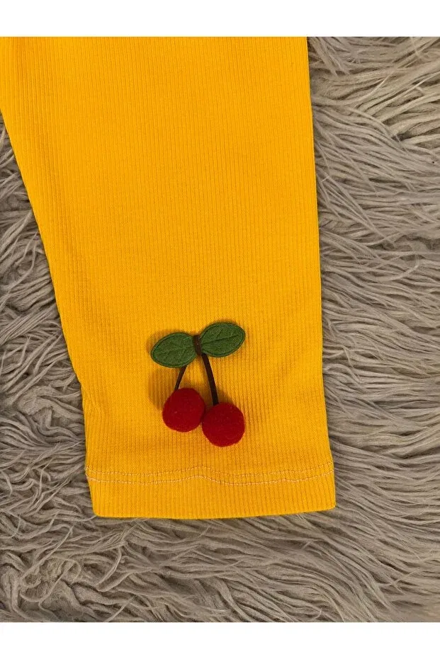 Детские леггинсы для девочек с вышивкой вишни Enes Baby, Yellow Cherry — фото 3