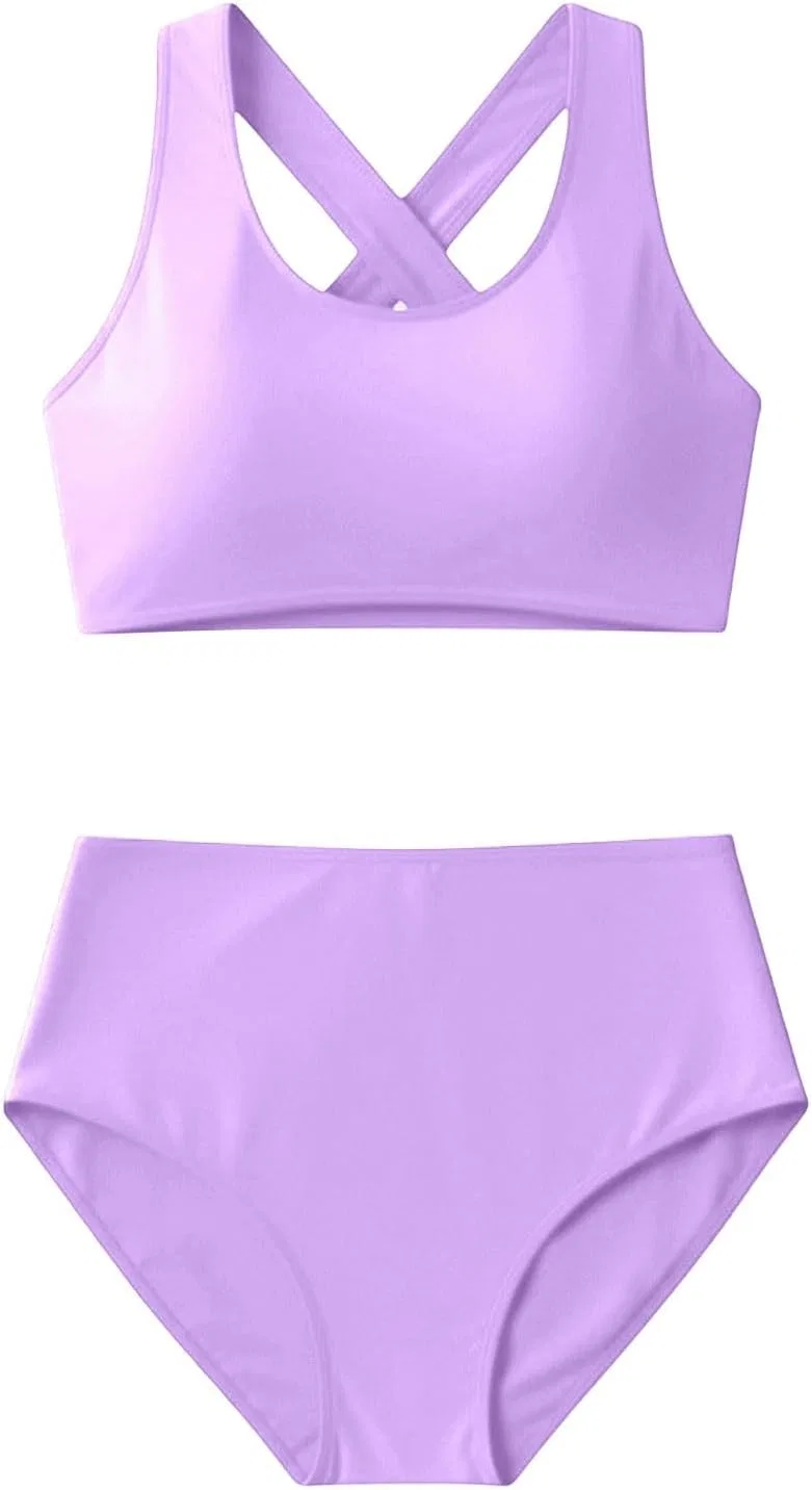 Женский спортивный танкини-бикини с высокими трусиками, Purple — фото 4