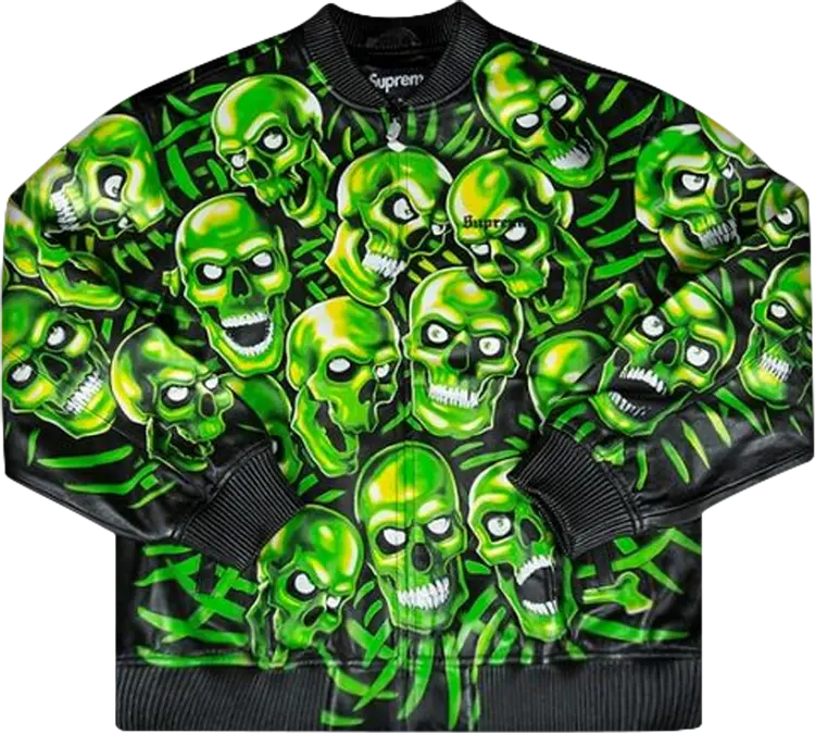 

Куртка Supreme Skull Pile Leather Bomber Jacket 'Green', зеленый