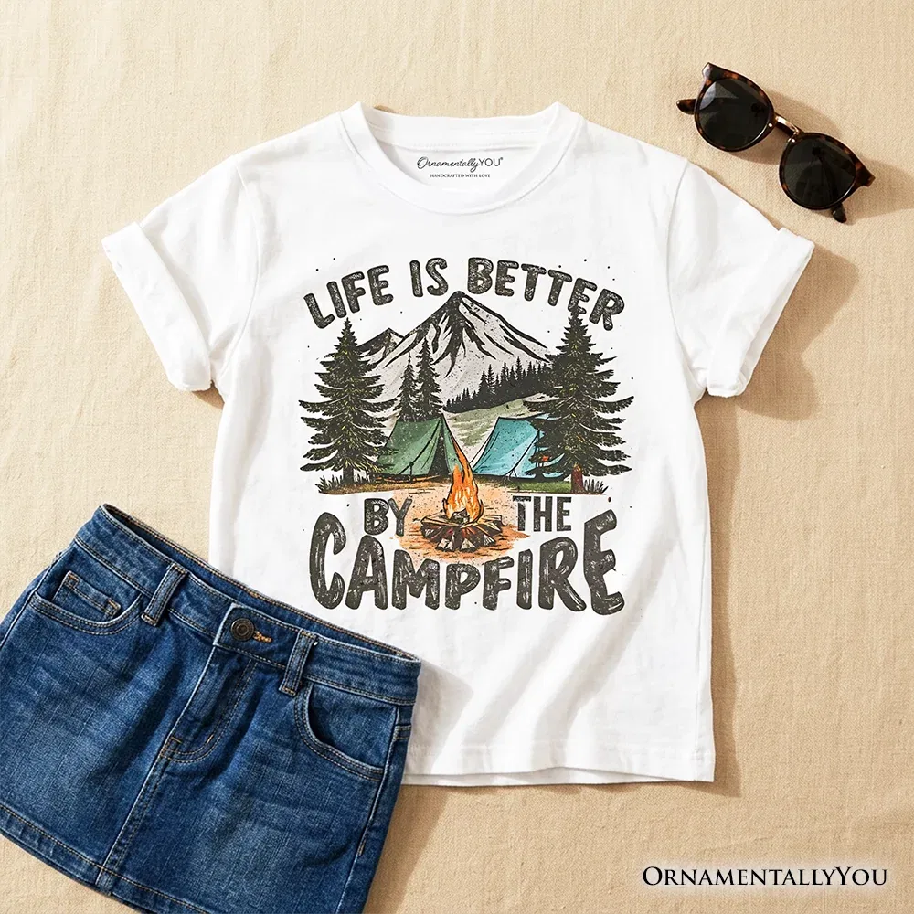 Детская футболка для мальчиков с принтом Youth Camping Campfire OrnamentallyYou, White