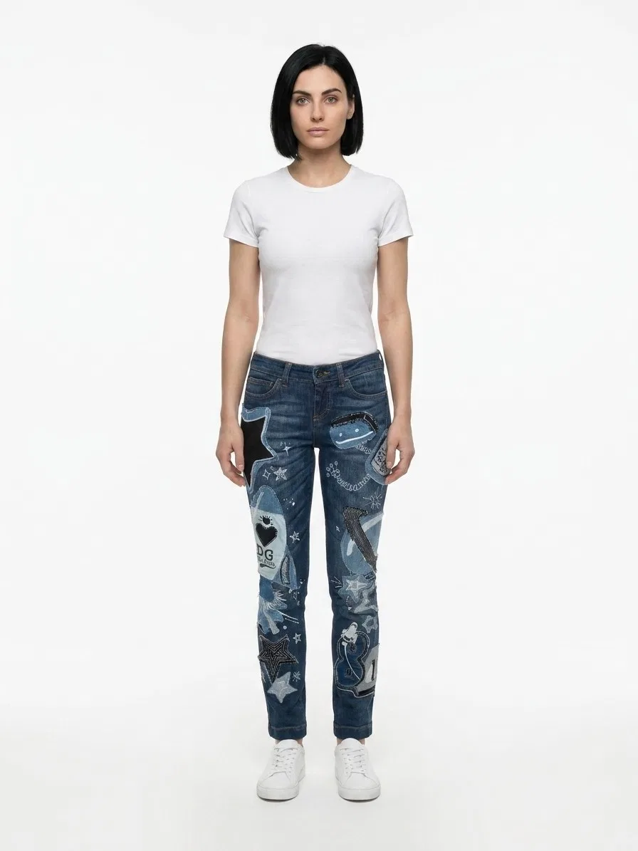 Женские джинсы прямого кроя с пятью карманами Blue Cotton Straight-Leg Jeans Dolce & Gabbana, Blue