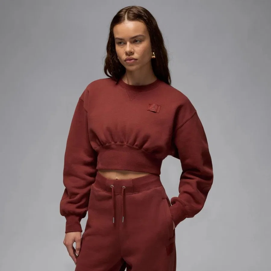 Женский свитшот-кроп оверсайз из флиса Jordan Flight Fleece Nike, Коричневый