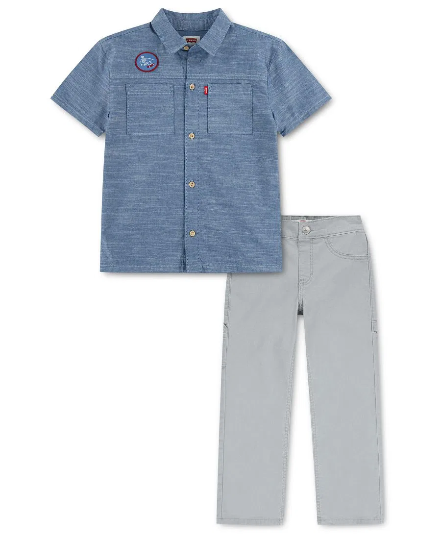Комплект из рубашки и брюк Chambray Top and Pants Levi's, Blue Gray