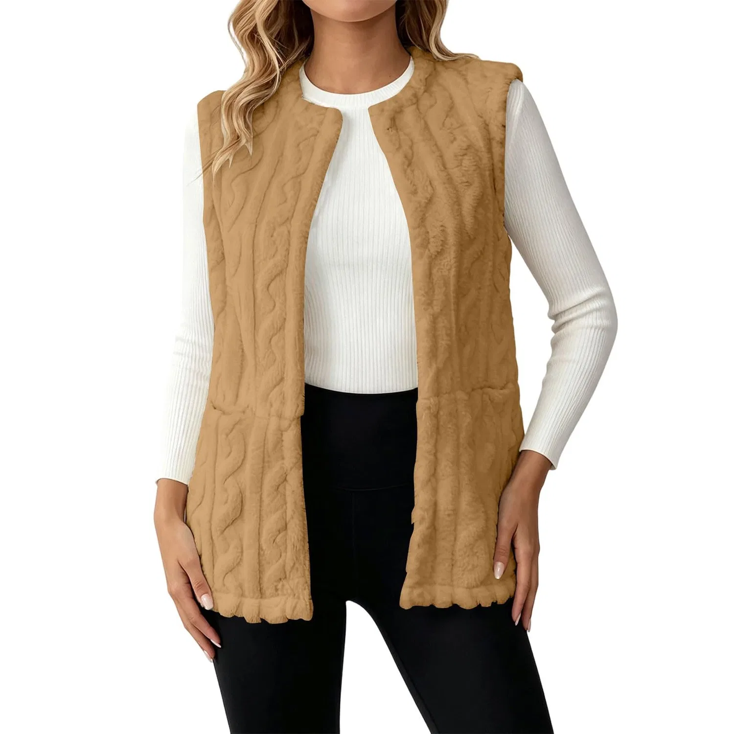 Женский безрукавный жилет из флиса UK Teddy Fuzzy Vest, cachi — фото 4