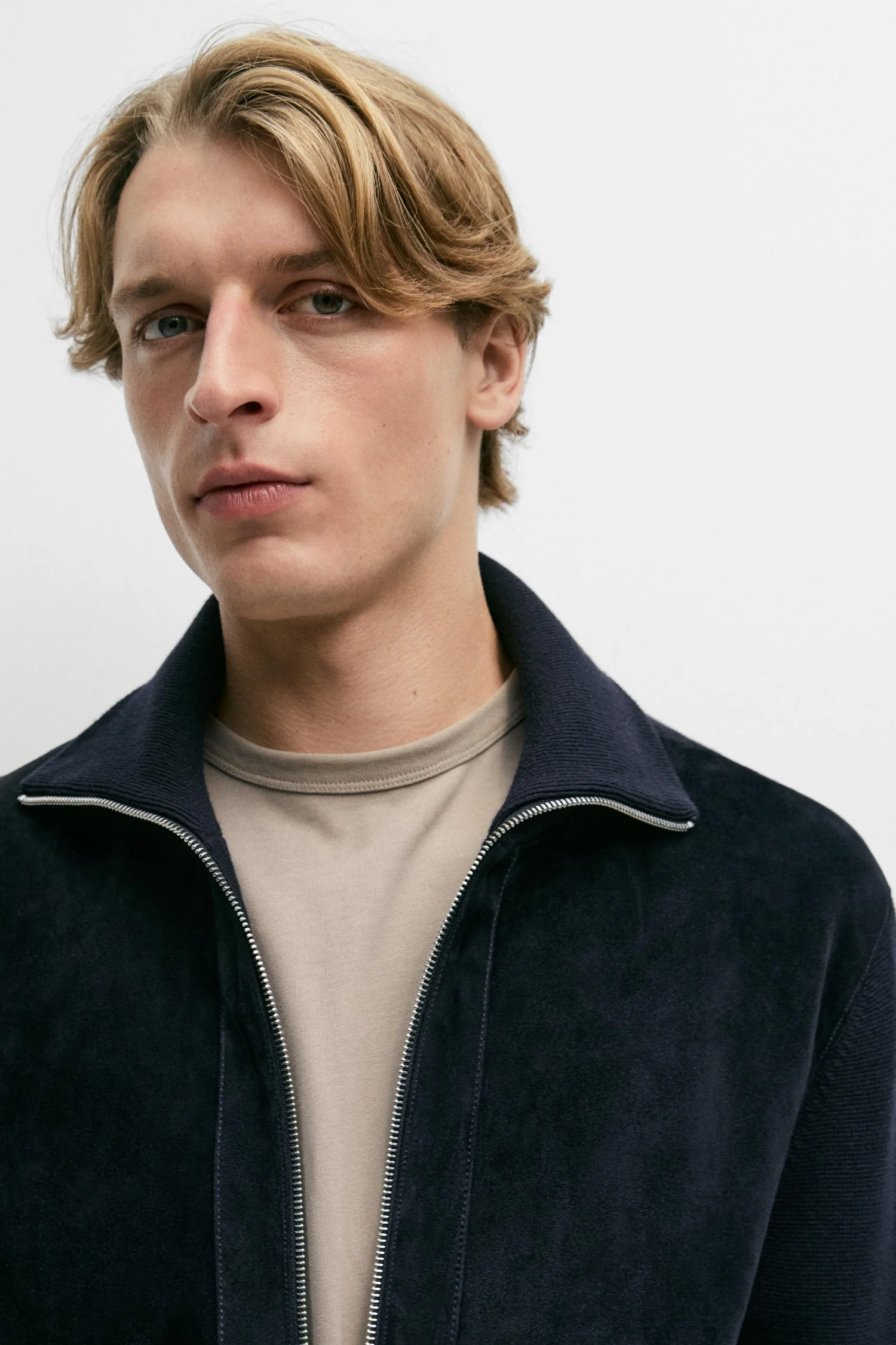Замшевая куртка Massimo Dutti Mixed fabric, темно-синий — фото 4