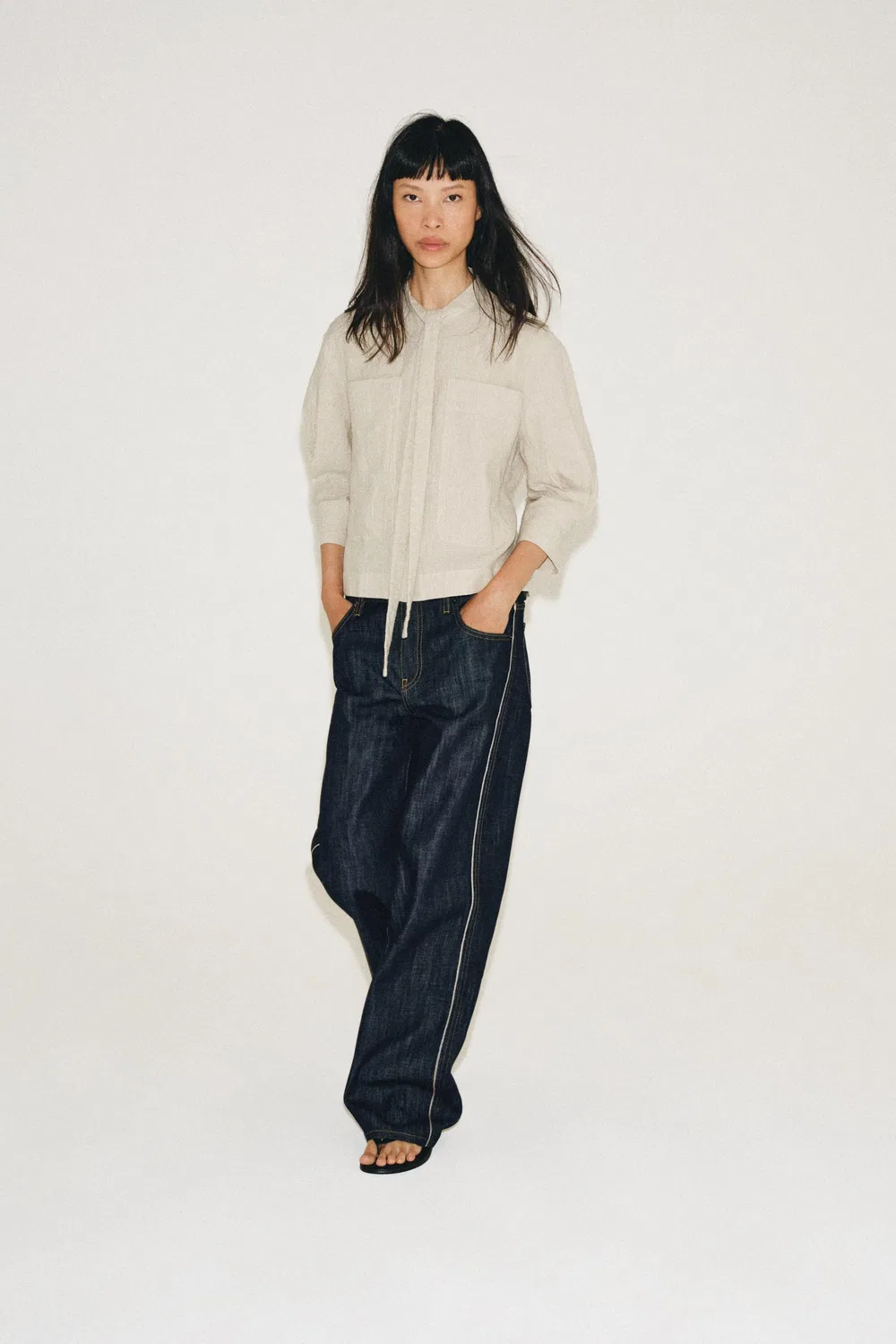 Рубашка из льняной смеси от ZW COLLECTION с завязками. ZARA, Beige
